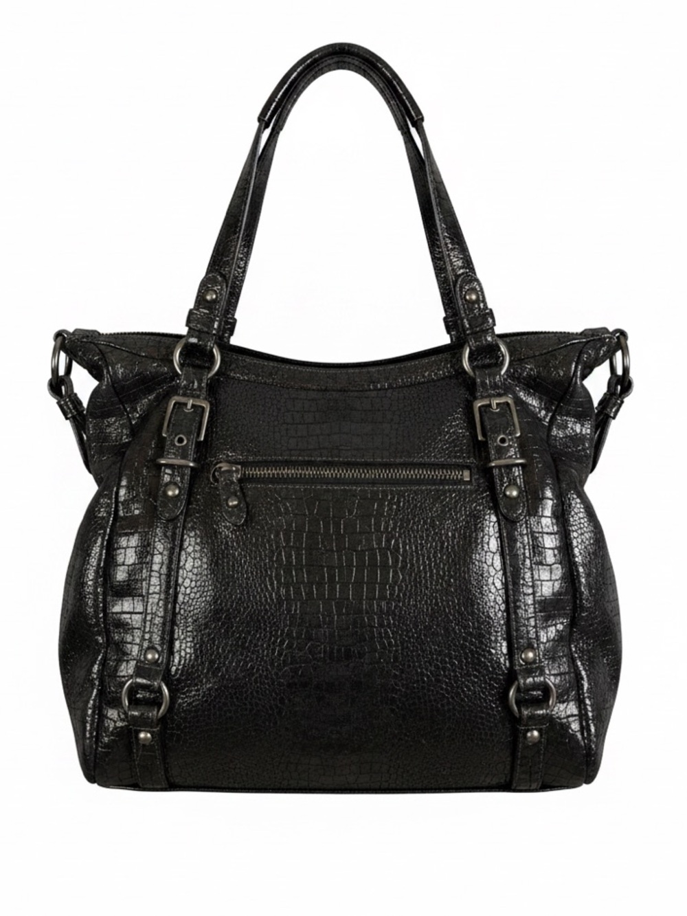 COACH 15384 CROCODILE EMBOSSED MADISON STYLE BLACK LEATHER TOTE BAG CARRYALL